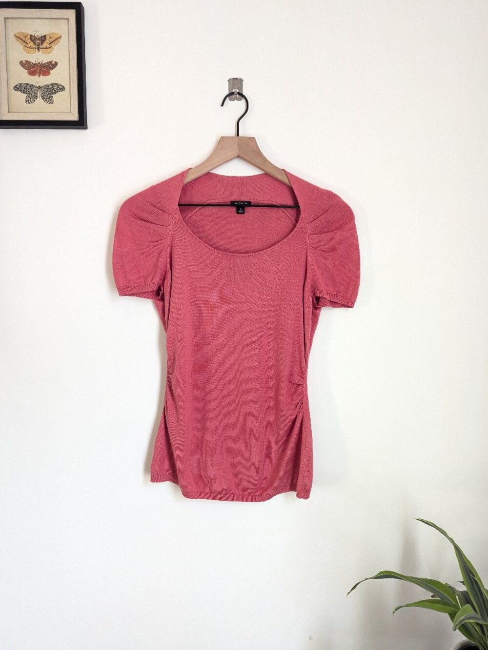 Ann Taylor Scoop Neck Short Sleeve Knit Top Silk Blend Pink Women's Size S